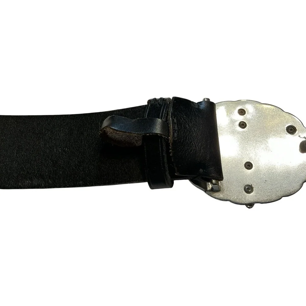 VTG Lauren Ralph Lauren Leather Belt Trophy Style Buckle Silver Tone Western RLL